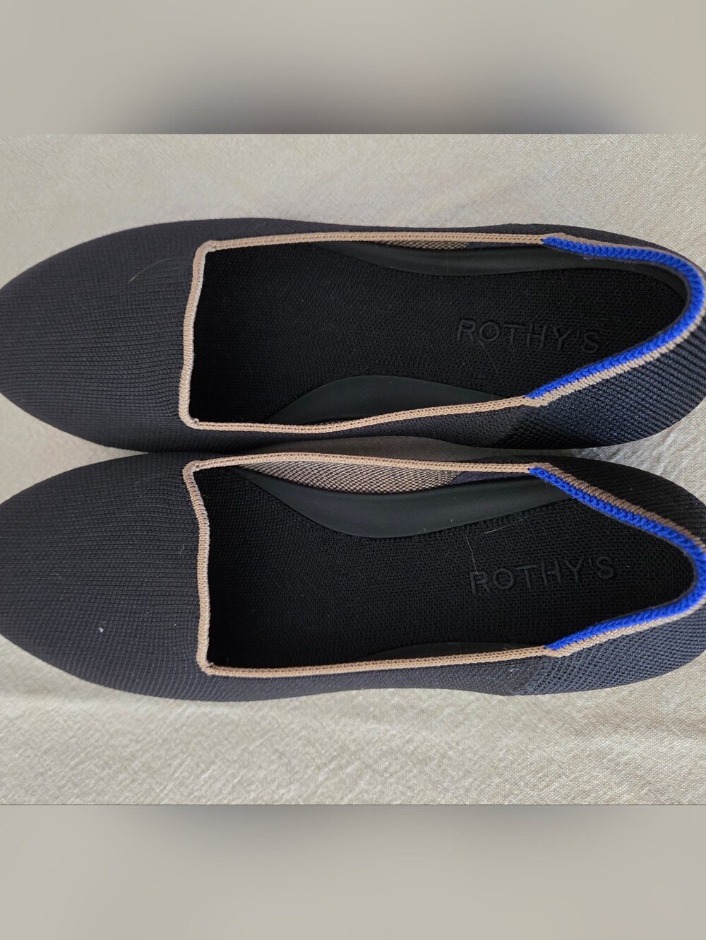 Rothy's Women's Black Knit Slip-Ons with Tan Trim - Picture 2 of 3